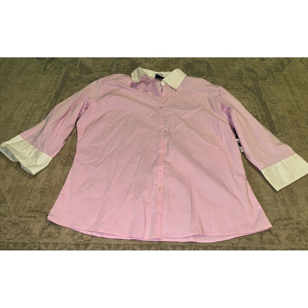New Dcc Missy‎ Shirt Womens Sz X-Large XL Button Up 3/4 Sleeve PINK WHITE